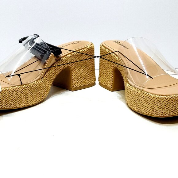 No Boundaries Platform Mule Jute Rattan Sandals Clear Strap Memory Foam Size 10 - Picture 2 of 10